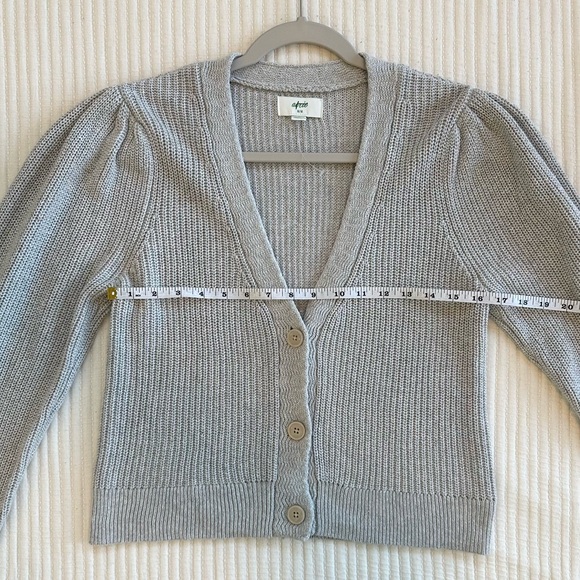 Aerie Puff Sleeve Cropped Cardigan Sweater in Gray 100% Cotton - Picture 6 of 9